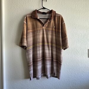 South Pole Men's Distressed Brown Striped Polo with Contrast Collar